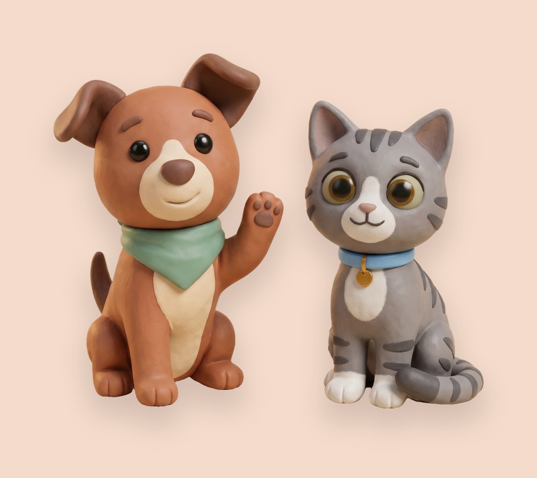 Ilustración de un perro y un gato, los personajes del kit Llegó a casa
