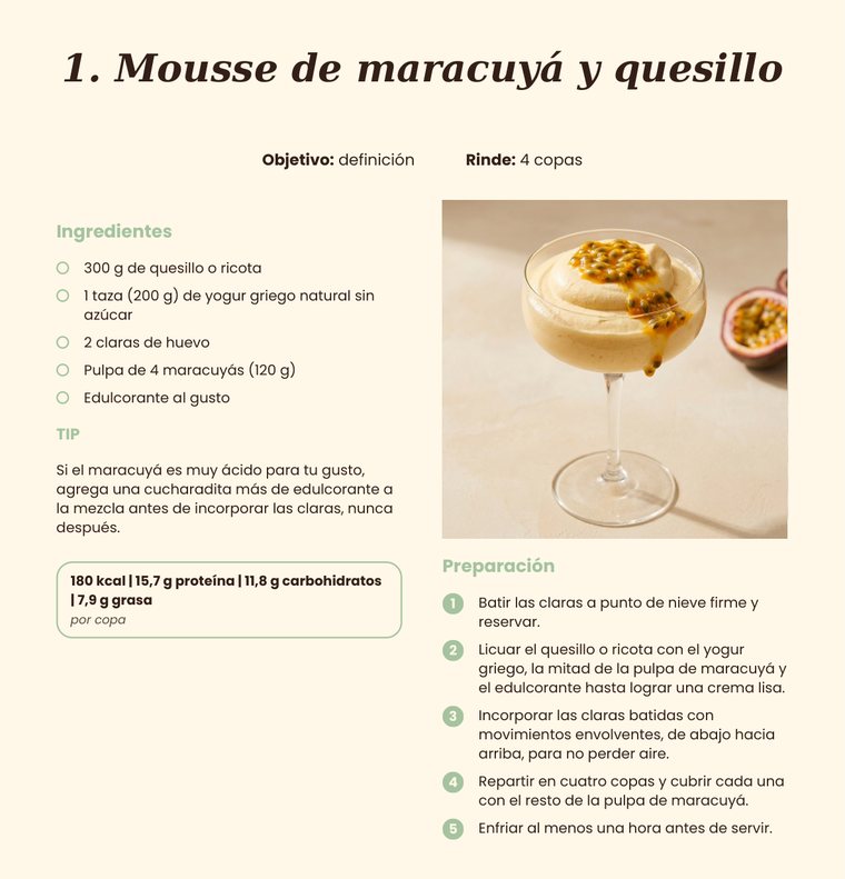 Página de la receta de mousse de maracuyá y quesillo